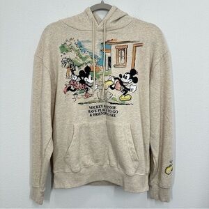 Disney Cream Mickey & Minnie "Places to Go, Friends to See" Sweatshirt Hoodie S‎